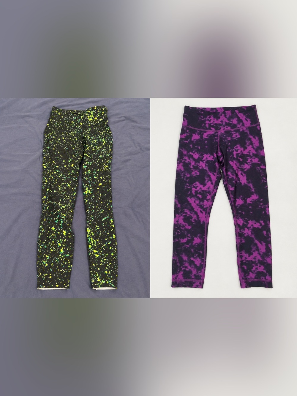 lululemon athletica Neon Green Splatter & Purple Tie-Dye Leggings Duo
